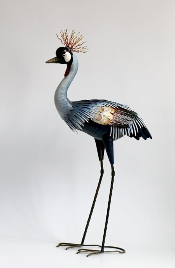 AI-GG9499-Q01 32 in. Black Crowned Crane Metal Garden Sculpture Multi Color