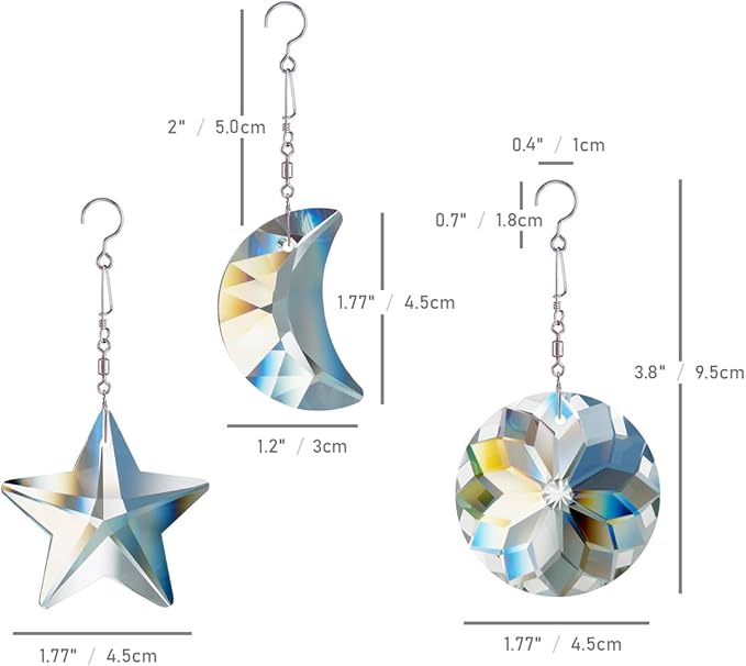 Crystal Prism Suncatcher for Window Home Decoration, 3pcs Hanging Ornament Pendant, 45mm Rainbow Maker Clear