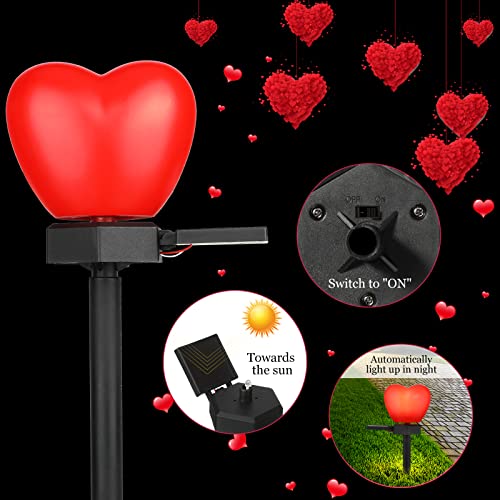 Solar Heart Stake Lights - Red, Waterproof, 4 Pack