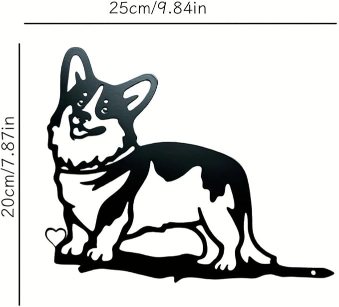Cute Corgi Dog On Branch Steel Silhouette Metal Tree Hanging Decor Art Home Garden Yard Patio Outdoor Statue Stake Decoration