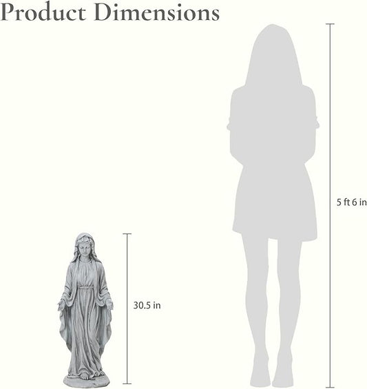LuxenHome Virgin Mary Statue Outdoor, 30'' Religious Garden Statue, Blessed Mother Outdoor Statue, Outdoor Statue, Garden Sculptures, Outdoor Yard Decorations, Gray