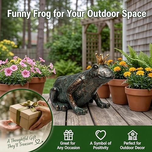 Crouching Frog Prince Garden Statue - 11.5" L