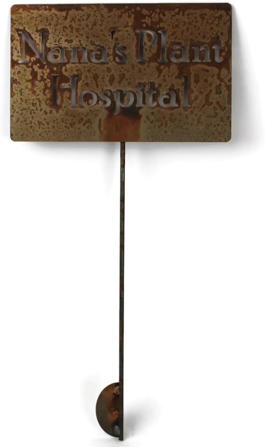Classic Metal Garden Markers Clearance Items 20 to 33 Inches Tall (Nana's Plant Hospital 23", Naturally Rusted)