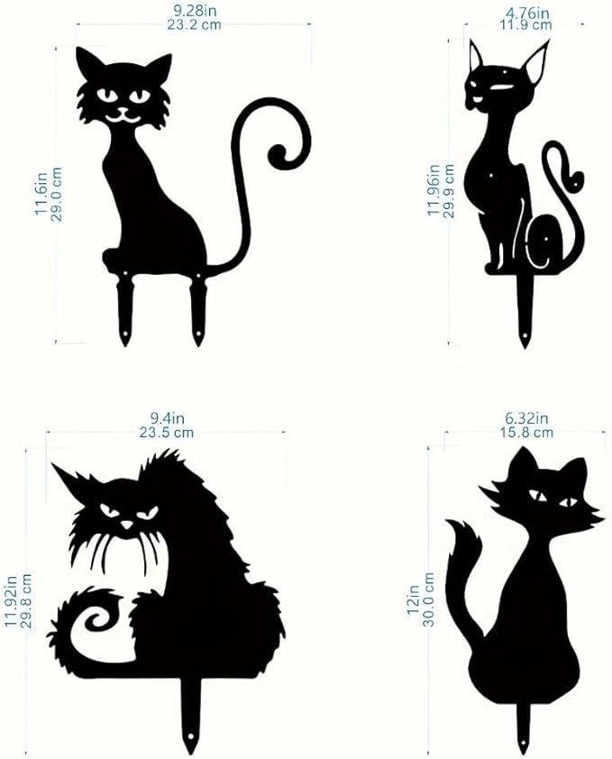 Metal Cat Garden Decor,Black Cat Silhouette Yard Lawn Outdoor Decorations,Weather Resistance Steel Cat Decor for Cat Lovers (D)