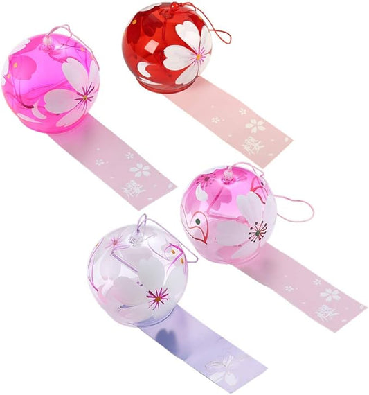Falytemow Japanese Wind Chimes Romantic Flowers Small Wind Bells Handmade Glass Japanese Style Pendant for Birthday Present Home Decors (4 Cherry, 8 cm)