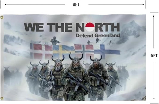 Defend Greenland Flag 5X8FT, Both Sides Printed, Men Women Banner,Vibrant Colors, Double Stitched with 2 Brass Grommets, Bar Garden Street Decoration, GYM, Office Decor,Indoor Outdoor Use,Gifts. (Defend, 5x8ft)