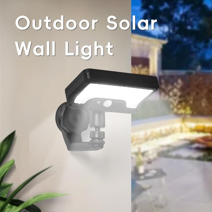OMISTAR Metal-gipping Outdoor Solar Light, 92 LEDs Motion Sensor Solar Wall Lamp, IP65 Waterproof Balcony Patio Security Light, Adjustable Wall-Mount Fence RV Lighting