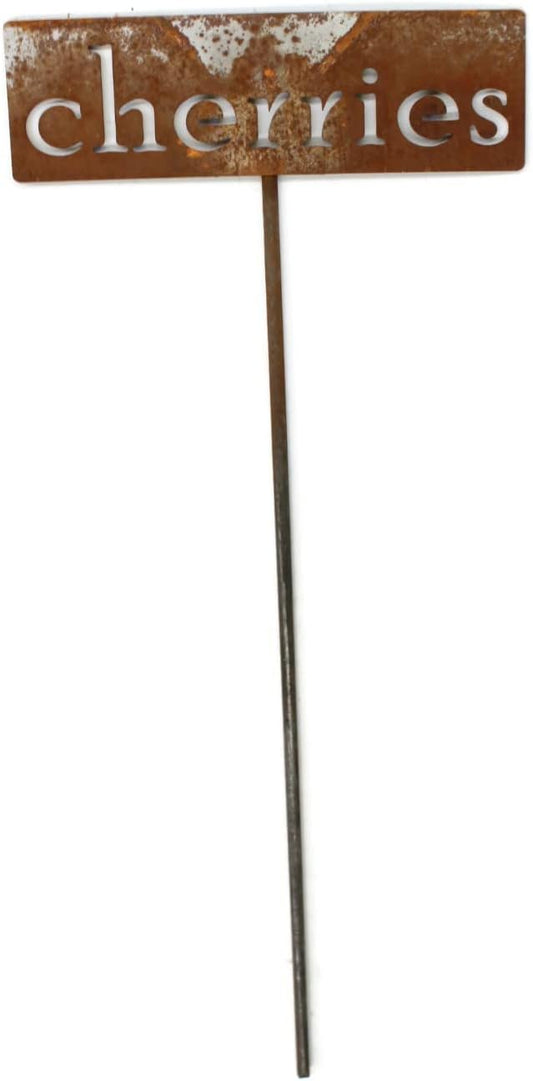 Classic Metal Garden Markers 19 Inches Tall (cherries, Naturally Rusted)
