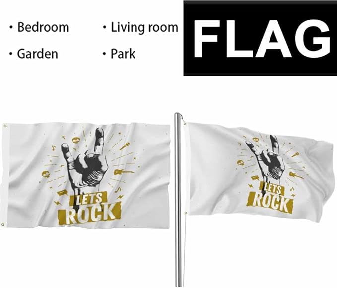 Swono Rock Gesture Flag 3x5 Ft Music Vintage Guitar Skull Note Word Flag Double Sided Double Stitched with Brass Grommets