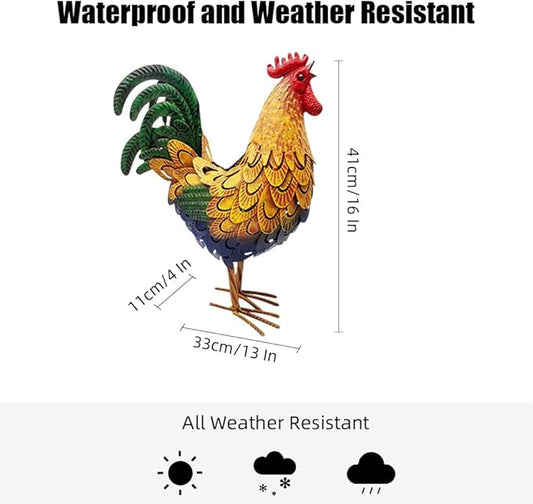 Metal Rooster Yard Decor,16 in Outdoor Chicken Statue Decoration for Patio Lawn Garden,3D Rooster Garden Statues,Chicken Yard Art Sculpture Outdoor Figurines,Metal Chicken Decor,1 Pcs (Gold)