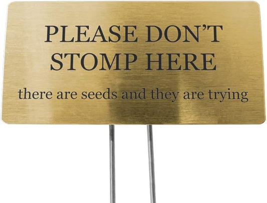 Outdoor Metal Garden Sign, Label, or Memorial. 4 x 2" or 6 x 4" sign with rounded corners and a 10" stake. Materials Include: Stainless Steel, Brass, Copper, Bronze and Titanium. (Brass, 4 x 2")