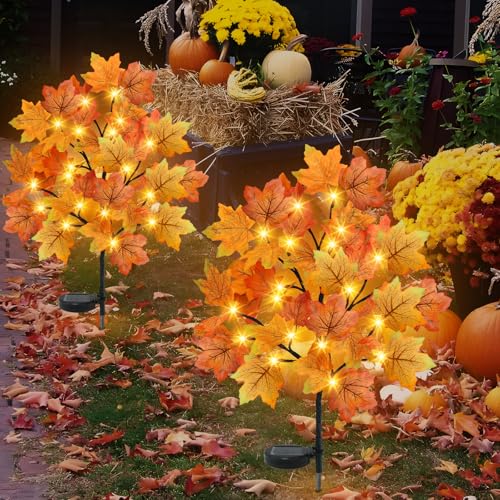 Fall Solar Stake Lights - 80 LED Maple Leaves, 8 Modes