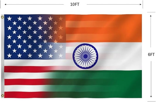 Indian American Combination Flag 6X10FT, US India Flags,Both Sides Printed, Men Women Banner,Vibrant Colors, Double Stitched with 2 Brass Grommets, Bar Garden Street Decoration, GYM, Office Decor,Indoor Outdoor Use,Gifts. (US-IN-Z, 6x10ft)