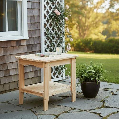 Shine Company Long Island Rectangular Solid Wood End Table, Outdoor Adirondack Side Table, Natural