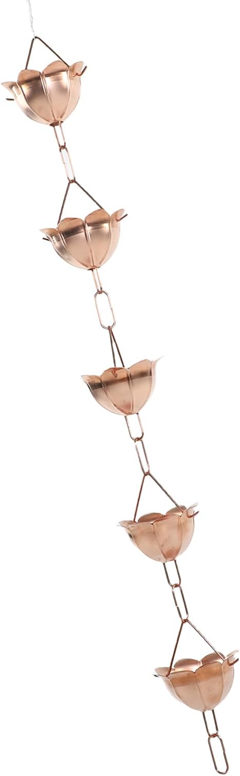 Haofy 1 Meter Copper Rain Chain 5 Petal Cups Design Rainwater Drainage System Decorative Gutter Replacement for Garden Patio Outdoor Decor