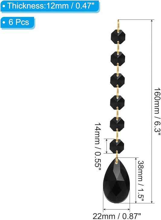 PATIKIL Teardrop Crystal Chandelier Pendants Beads, 6 Pack 160mm Length 38mm Chandelier Prisms Parts Ornaments Hanging Beads for DIY Arts Crafts Decoration, Black