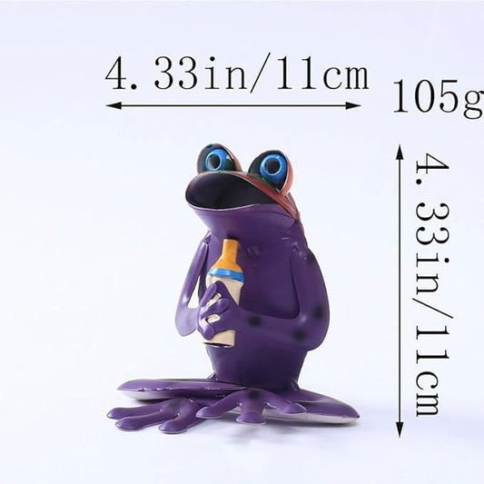Metal Frog Outdoor Garden Ornament Decoration, Yard/Balcony/Flower Pot Art Statue Decorations, Funny Cute Animal Frogs Iron Vintage Statues (Purple-A)
