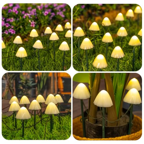 32.8FT Solar Mushroom String Lights - Warm White
