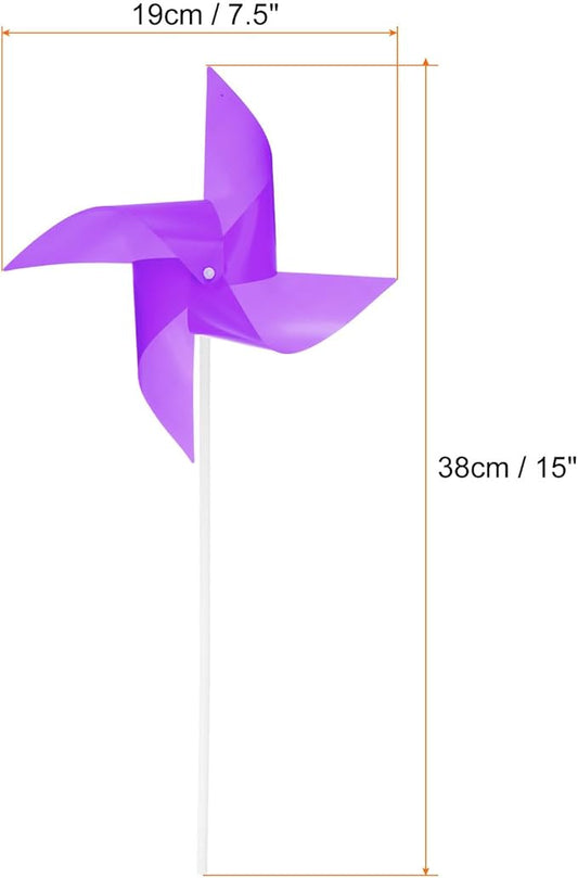 HARFINGTON 50pcs Windmills for The Yard Garden 15" x 7.5" 4 Leaves Pinwheels Wind Mills Spinners Windproof Waterproof Bird Devices with Stakes for Patio Decor, Purple