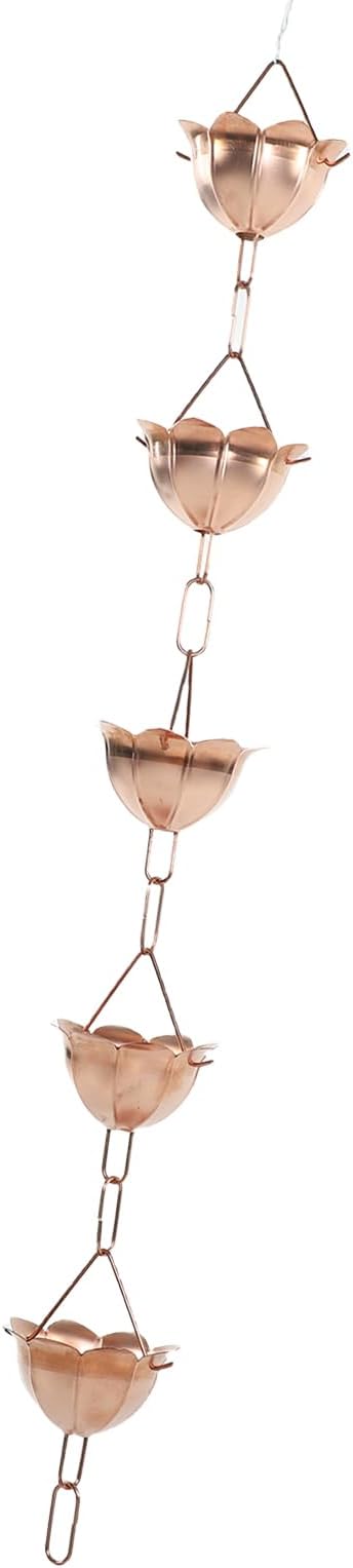Zerodis Rain Chain Rain Chains Gutter with Wide Mouth Design Decorative Gutter Alternative for Roof Drainage Copper Water Catcher for Home Decor Chain 3.28ft Flower Cup Link