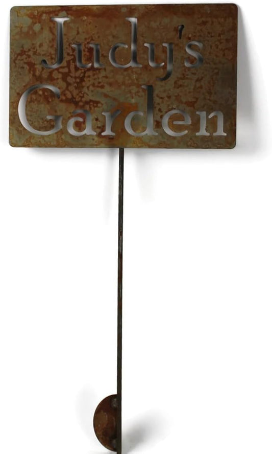 Classic Metal Garden Markers Clearance Items 20 to 33 Inches Tall (Judy's Garden 23", Naturally Rusted)