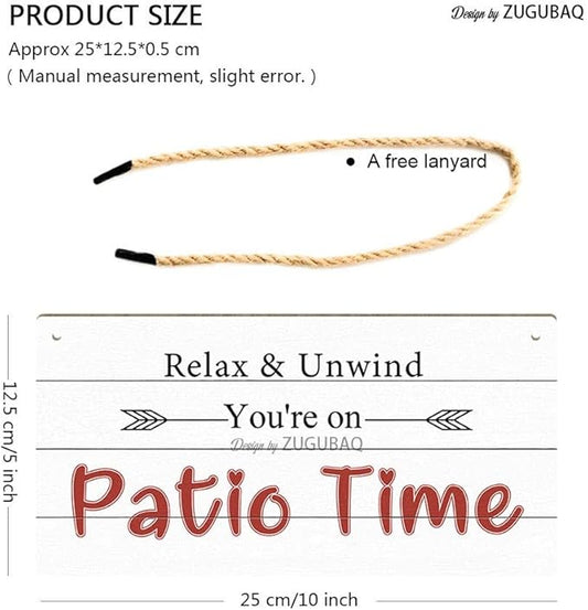 Patio Wall Decor Relax Unwind You're On Patio Time Backyard Porch Wood Signs Decor Outdoor 10x5 Inches Hanging Sign