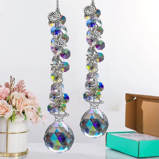 Hanging Crystals Suncatchers (40mm ab), Sun Catchers with Crystals Indoor Window, Rainbow Maker Christmas Party Wedding Window Ornament,Pack of 2
