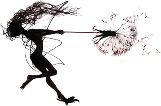 Flower Fairy Dancing with Dandelion, Fairy Garden Sculptures, Angel Metal Ornaments Gardens Art Sculpture, Stainless Steel Statue Garden Ornaments Art Decorations for Outdoor Yard Lawn Patio (D_flat)