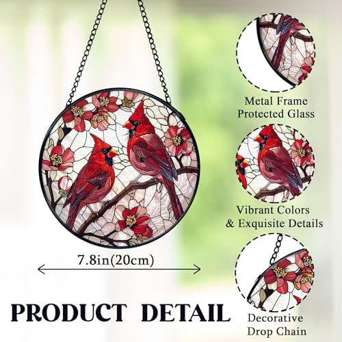 Cardinal Stained Glass Window Hanging - Red