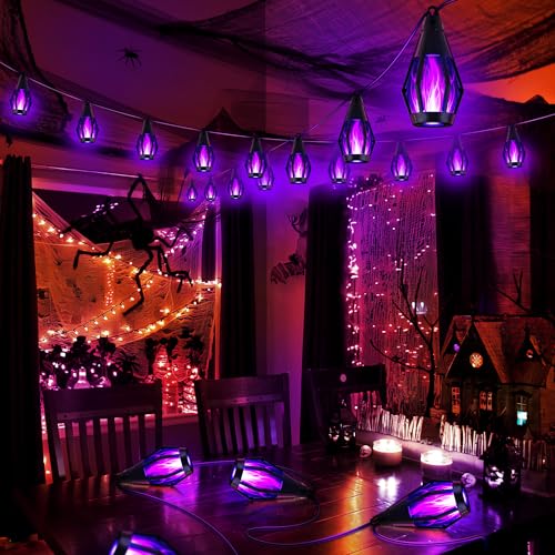 Solar Flame String Lights - 42ft Purple LED Outdoor