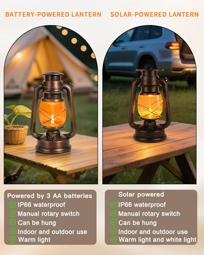 Double Mode Flame Retro Lantern - LED Candle, Waterproof IP65, 2 Pack