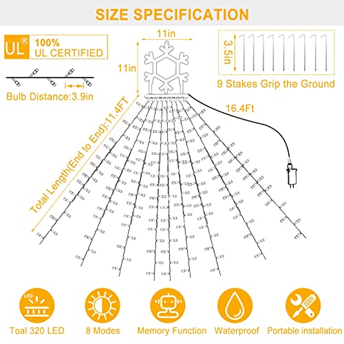 Outdoor Snowflake String Lights - 320 LED, 8 Modes, Waterproof, Multicolor