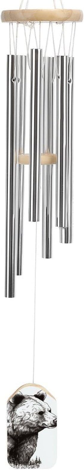 Large Aluminium Wind Chimes 20.5" Inches Wildlife Hand Drawn Bear Animal Wind Chimes for Outside Memorial Wind Chimes Sympathy Wind Chime for Outdoor Garden Patio Decoration