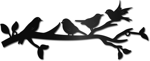 CREATCABIN Metal Bird Wall Art Birds on The Branch Wall Decor Black Leaves with Birds Hanging Sign Ornament Sculpture Bird Branch Silhouette Wall Decoration for Garden Balcony Bedroom 11.8x4.7Inch