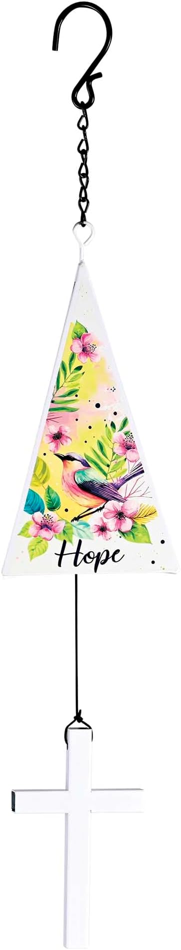 Dicksons Faith Beautiful Spring Floral Foliate in Yellow and Pink with Accenting Bird 24 inch Iron Outdoor Garden Windchime Noisemaker