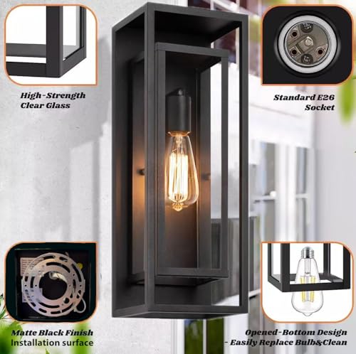 2-Pack 18" Modern Matte Black Outdoor Wall Lights