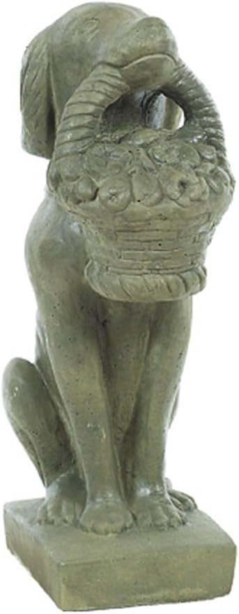 Solid Rock Stoneworks Dog with Basket in Mouth Concrete Statue, 24" Tall, Slate Color