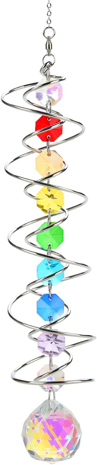 GWAHSA Suncatcher Wind Spinner Gazing Ball Spiral Tail, Crystal Sun Catchers with Seven Chakra Beads Window Hanging for Indoor Home Outdoor Garden Decor Wedding Birthday Party Gifts for Girl Women Mom