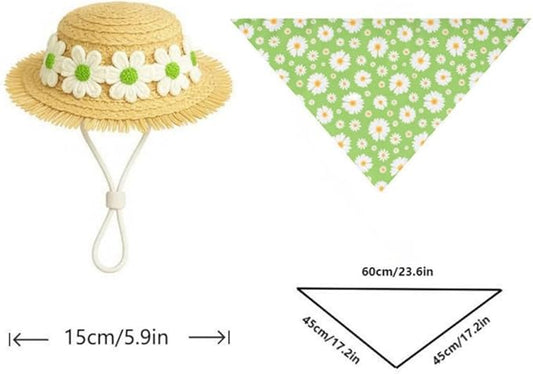 Summer Porch Goose Outfits Daisy Flower Goose Outfit Spring Geese Clothes Costume with Straw Hat Scarf for 17-23" Lawn Cement Plastic Geese Statue for Garden Yard Decor Accessories(Green)