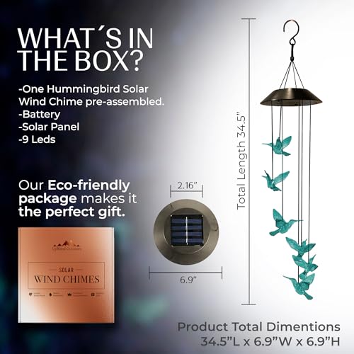 Hummingbird Solar Hanging Light - Color Changing LED, Light Blue, Waterproof