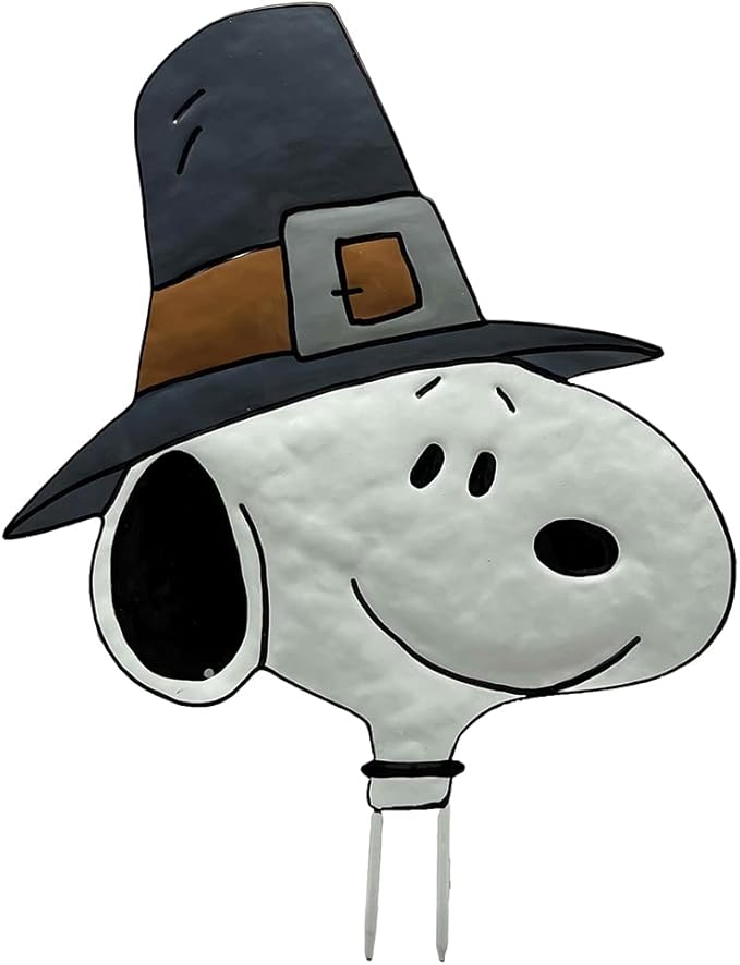 PRODUCTWORKS Peanuts Pumkin Press-in Icon Metal Stake Halloween Harvest Decor Porch Decorating Indoor Outdoor (Thanksgiving Snoopy)