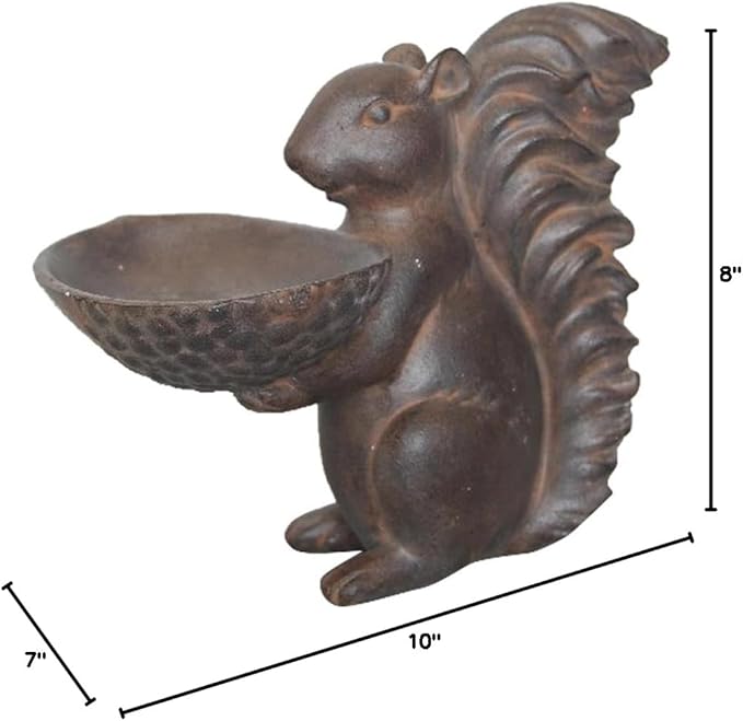 Comfy Hour 10" Squirrel with Acorn Bowl Decorative Figurine, Artisan Crafted Wildlife Statue for Outdoor Garden & Home, Rustic Bronze Style Patio Decor, Polyresin Ornament, 1 Piece