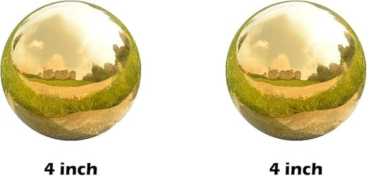 Nerien Gazing Ball, 3.9" Stainless Steel Garden Mirror Globe, Polished Ornament Sphere, Hollow Floating Reflective Hemisphere, Home Outdoor Pond Housewarming Swimming Pool Decoration, Gold, 2pcs