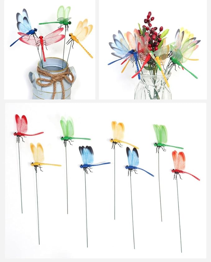 Garden Royal Blue Dragonfly Stakes with Sticks,25 pcs 3D Removable Fake Dragonfly,25 pcs 10" Waterproof Shaking Head Dragonflies Ornaments Garden Decor for Outside,Plant Decoration and House Warmings