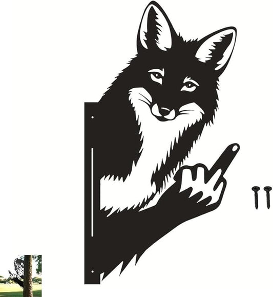 Funny Peeking Squirrel Metal Sign, Middle Finger Garden Yard Art Decor, Rustic Animal Wall Ornament for Tree, Fence, Outdoor Farmhouse, Bigfoot Gag Gift (#Fox, 12")