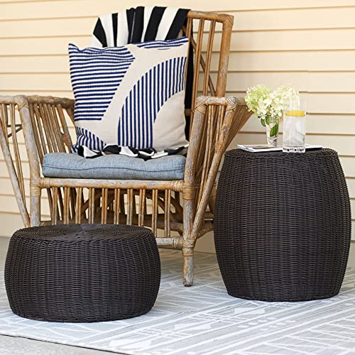 Household Essentials Handwoven Resin Barrel Side Table, Brown