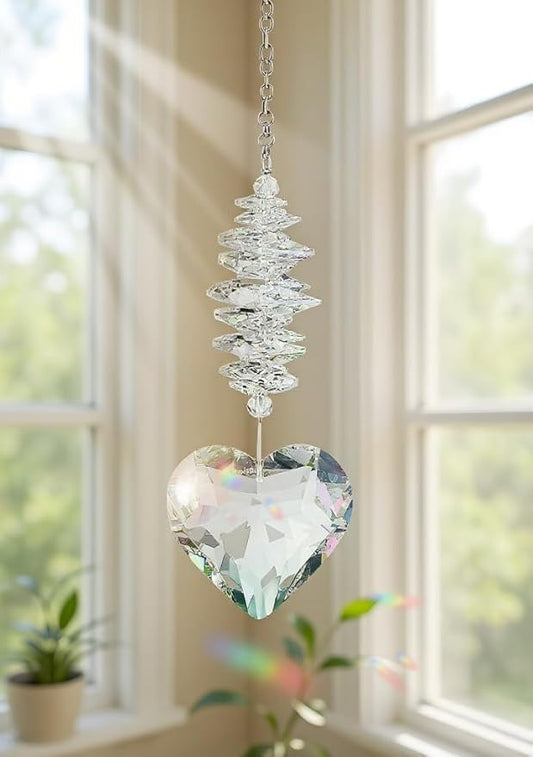 45mm Heart-Shaped Glass Hanging Crystal. Rainbow Maker. Garden Home Decor Glass. Mother's Day Heart Ornament. Wedding Anniversary Decoration. Gift for Women, Mothers, and Children.