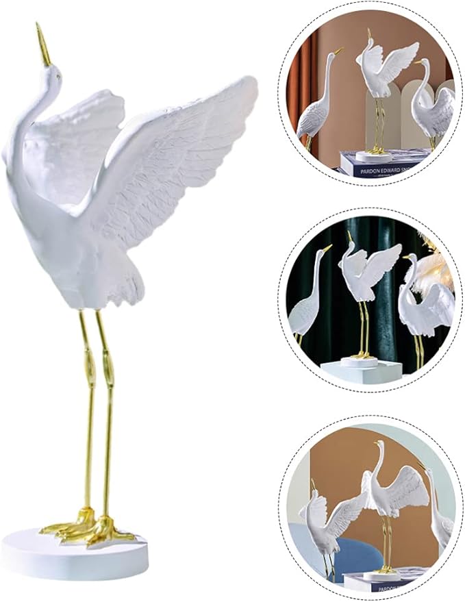 Milisten Living Crane Ornament 11.81In Resin Heron Sculpture Decorative Bird Statue for Outdoor Garden Patio Lawn Home Decor