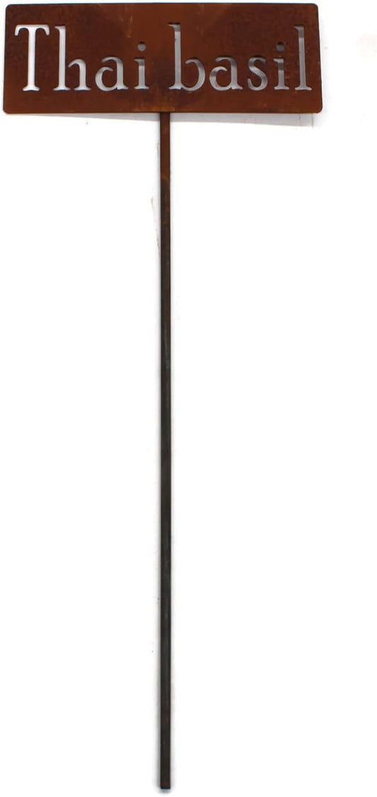 Classic Metal Garden Markers 19 Inches Tall (Thai basil, Naturally Rusted)