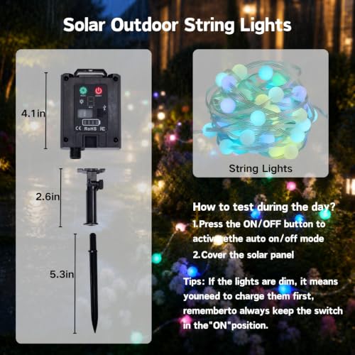Solar Bubble String Lights - 33FT RGB LED with App Control